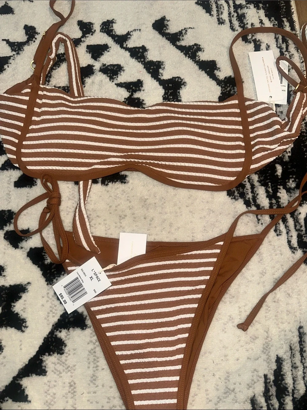 l*space Brown and White Striped Bikini Set